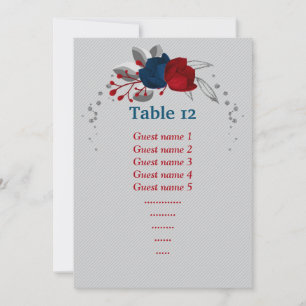 red & navy blue flowers seating chart table number
