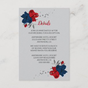 Red & navy blue flowers silver leaves details enclosure card