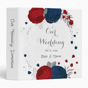 red navy blue flowers silver leaves wedding album binder