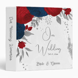 red navy blue flowers silver leaves wedding album binder