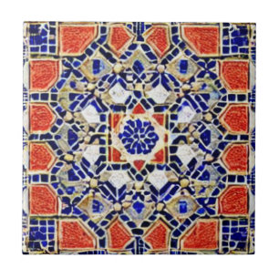 Red navy blue geometric art moroccan mosaic design tile