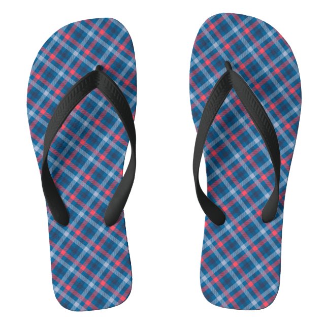 Red Navy Blue Light Blue Plaid Tartan Plaid  Flip Flops (Footbed)