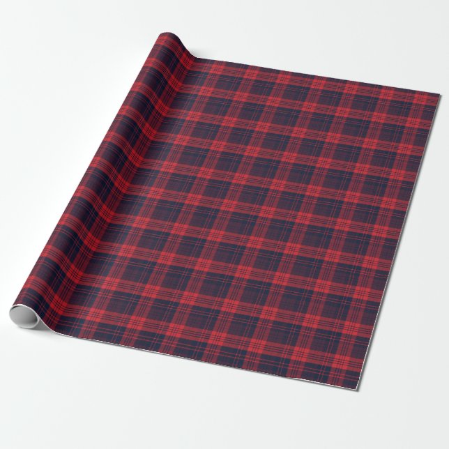 Red & Navy Blue Lumberjack Plaid Christmas Pattern Wrapping Paper (Unrolled)