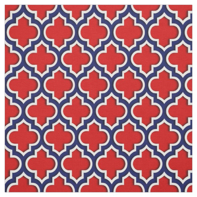 Red, Navy Blue Moroccan Quatrefoil #5DS Fabric (Swatch)