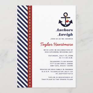 Red Navy Blue Nautical Bridal Shower Invitations