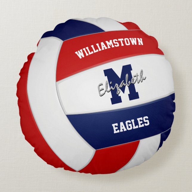 red navy blue team colours volleyball gifts round pillow (Front)
