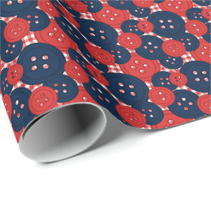 Red Navy Buttons Gingham - Craft & Sewing Room Wrapping Paper