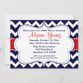 Red Navy Chevron Invitation