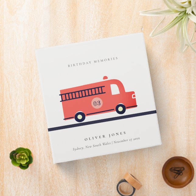 Red Navy Fire Truck Engine Any Age Birthday Album Binder (In Situ)