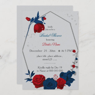 red & navy flowers geometric bridal shower invitation