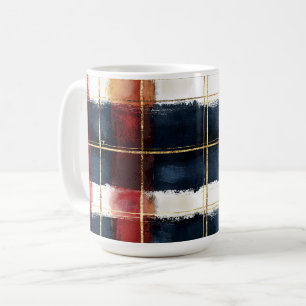 Red Navy Gold Plaid Coffee Mug