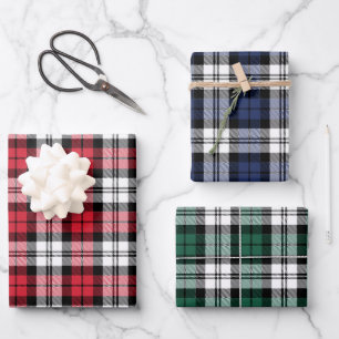 Red Navy Green Black Watch Plaid Merry Christmas Wrapping Paper Sheet