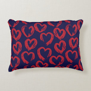 Red Navy Heart shaped Valentine’s Day seamless pat Accent Pillow