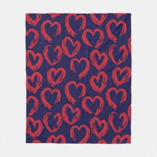 Red Navy Heart shaped Valentine’s Day seamless pat Fleece Blanket