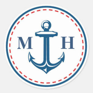 Red/Navy Monogram Nautical Theme Envelope Seals