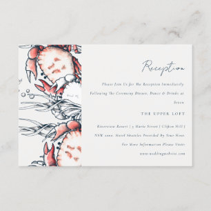 Red Navy Underwater Crab Coastal Wedding Reception Enclosure Card