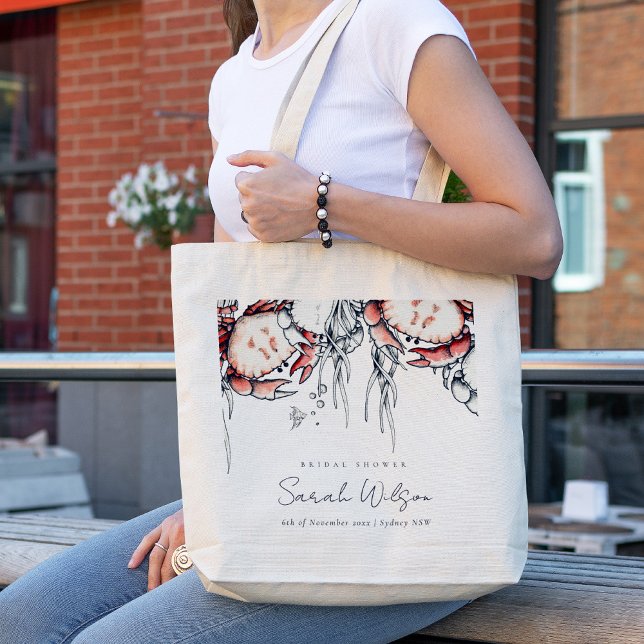 Red Navy Underwater Crab Nautical Bridal Shower Tote Bag (Creator Uploaded)