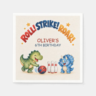 Red Navy Watercolor Dinosaur Bowling Birthday Napkin