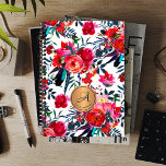 Red Navy Watercolor Floral Copper Monogram Name Planner<br><div class="desc">Romantic glam maximalist feminine planner with spring and summer watercolor red, coral, burnt orange, dark midnight blue and green hand painted blooms, feathers and foliage. Personalize it with your monogram and name inside the metallic copper circle with an elegant editable script calligraphy typeface! It can be a very nice personalized...</div>