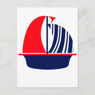 Red Navy White Sail Boat Postcard