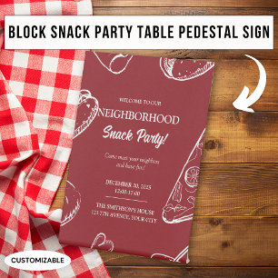 Red Neighbourhood Fun Block Food Snack Party Pedestal Sign