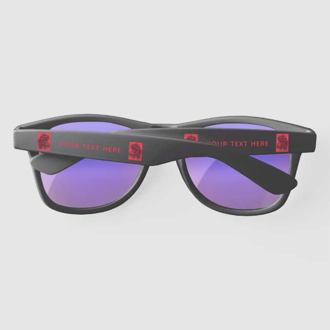 Red Neon Bull Running At Starry Night -Custom Text Sunglasses (Back)