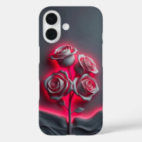 Red Neon Roses on Black iPhone Case