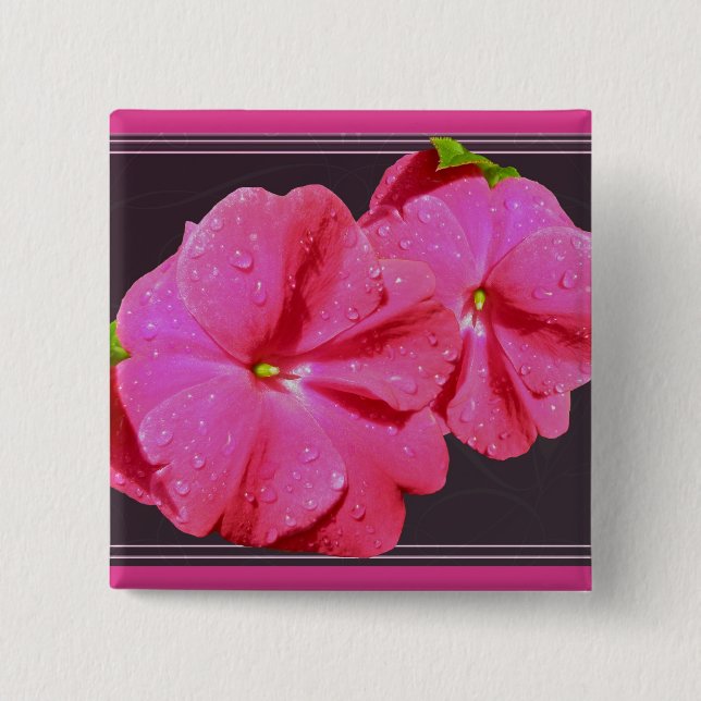 Red New Guinea Impatiens Coordinating Items 2 Inch Square Button (Front)