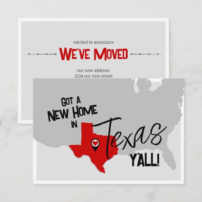 Red New Home in Texas Y'all Moving Announcement (Front/Back)