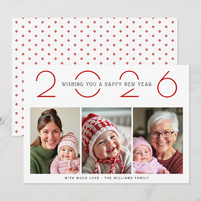 Red New Year 2025 pattern simple photo Holiday Card (Front/Back)