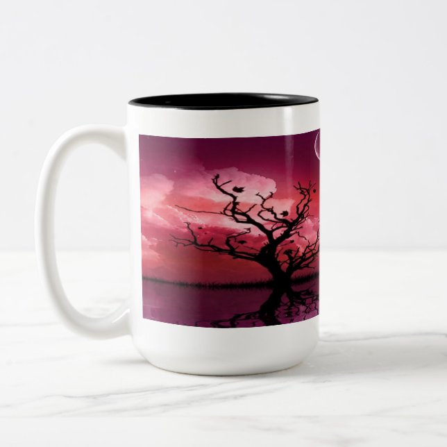 Red Night Sky Reflections Scenic Coffee Mug (Left)