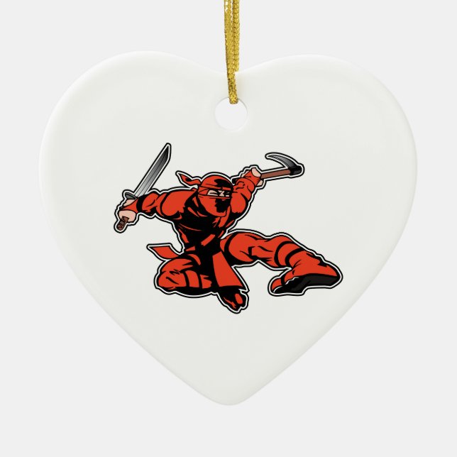 Red Ninja Attack Ceramic Ornament (Front)