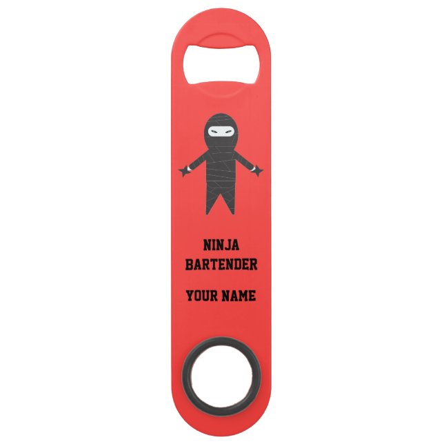 Red Ninja Bartender Custom Name Bottle Opener Bar Key (Front)