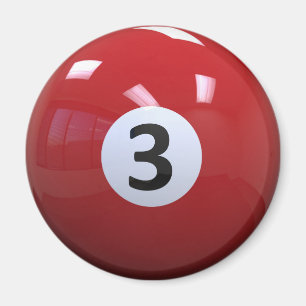 Red No. 3 Billiard Pool Ball Magnet