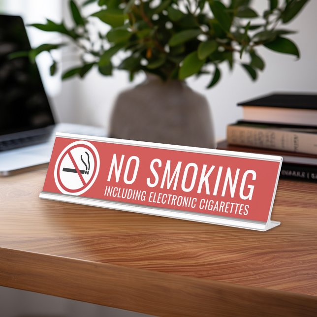 Red - No Smoking Warning Electronic Cigarettes Desk Name Plate (Custom Nameplate - no Smoking Office Sign)