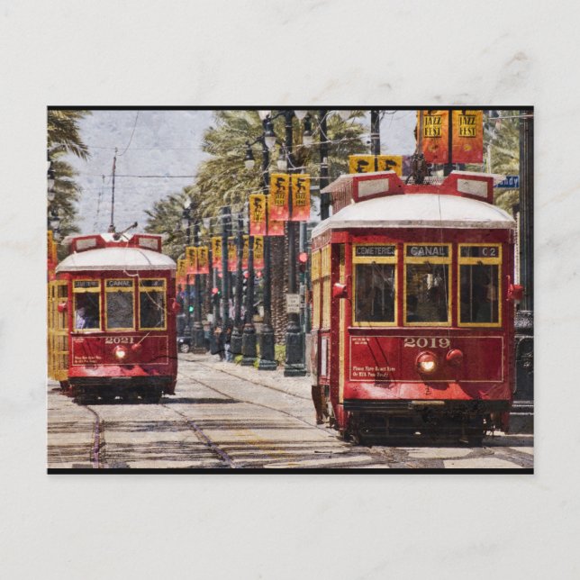Red NOLA Streetcars Postcard (Front)