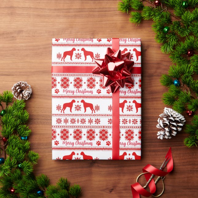 Red Nordic Boxer Dog Christmas Wrapping Paper (Holiday Gift)