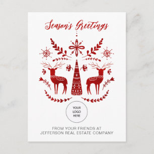 Red Nordic Christmas Company Logo Business Holiday Postcard