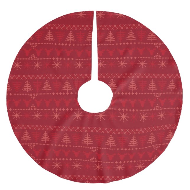 Red Nordic Christmas Pattern Tree Skirt (Front)