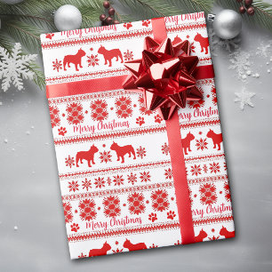 Red Nordic French Bulldog Christmas Wrapping Paper