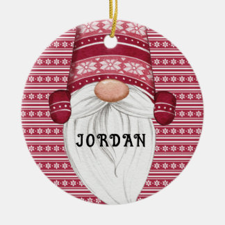 Red Nordic Gnome Personalized Ceramic Ornament