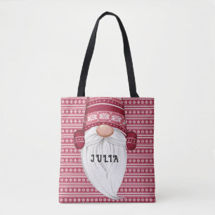 Red Nordic Gnome Personalized Tote Bag