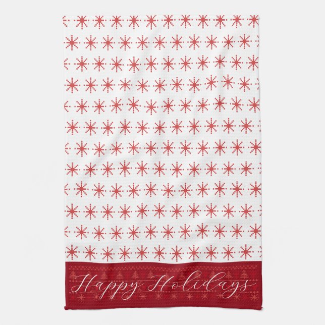 Red Nordic Happy Holidays Kitchen Towel (Vertical)