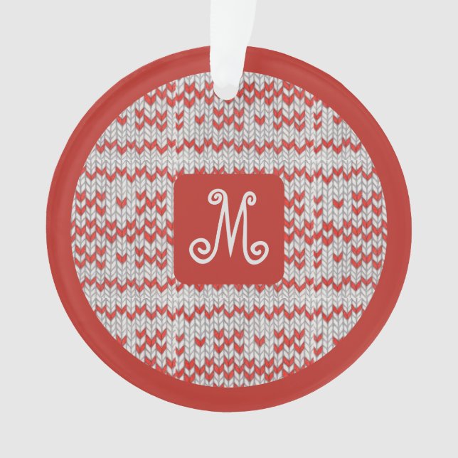 RED NORDIC KNIT Acrylic Circle Ornament (Front)