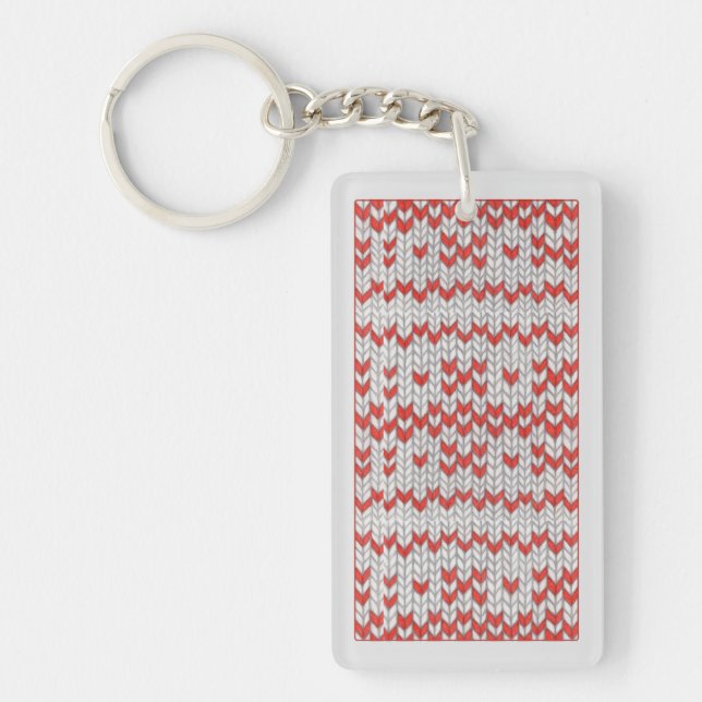 RED NORDIC KNIT Acrylic Rectangle Keychain / Grey (Front)