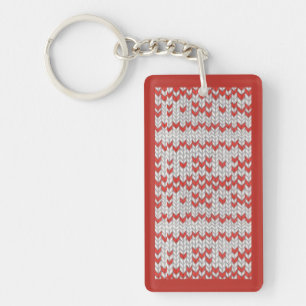 RED NORDIC KNIT Acrylic Rectangle Keychain / Red