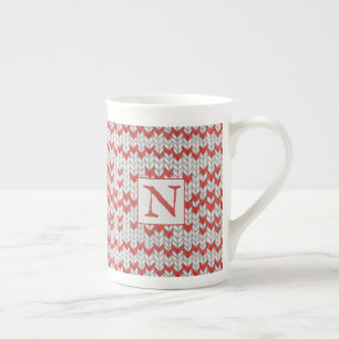 RED NORDIC KNIT Bone China Mug + Initial
