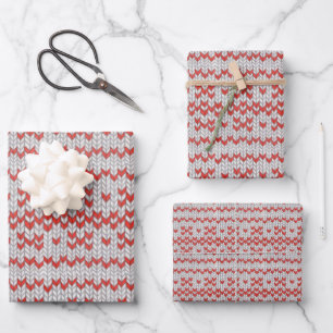RED NORDIC KNIT Flat Sheet Wrapping Paper