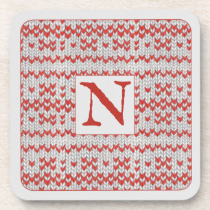 RED NORDIC KNIT Hard Plastic Coasters + Initial