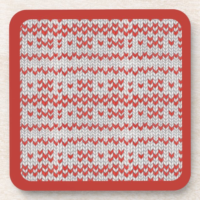 RED NORDIC KNIT Hard Plastic Coasters / Red (Front)